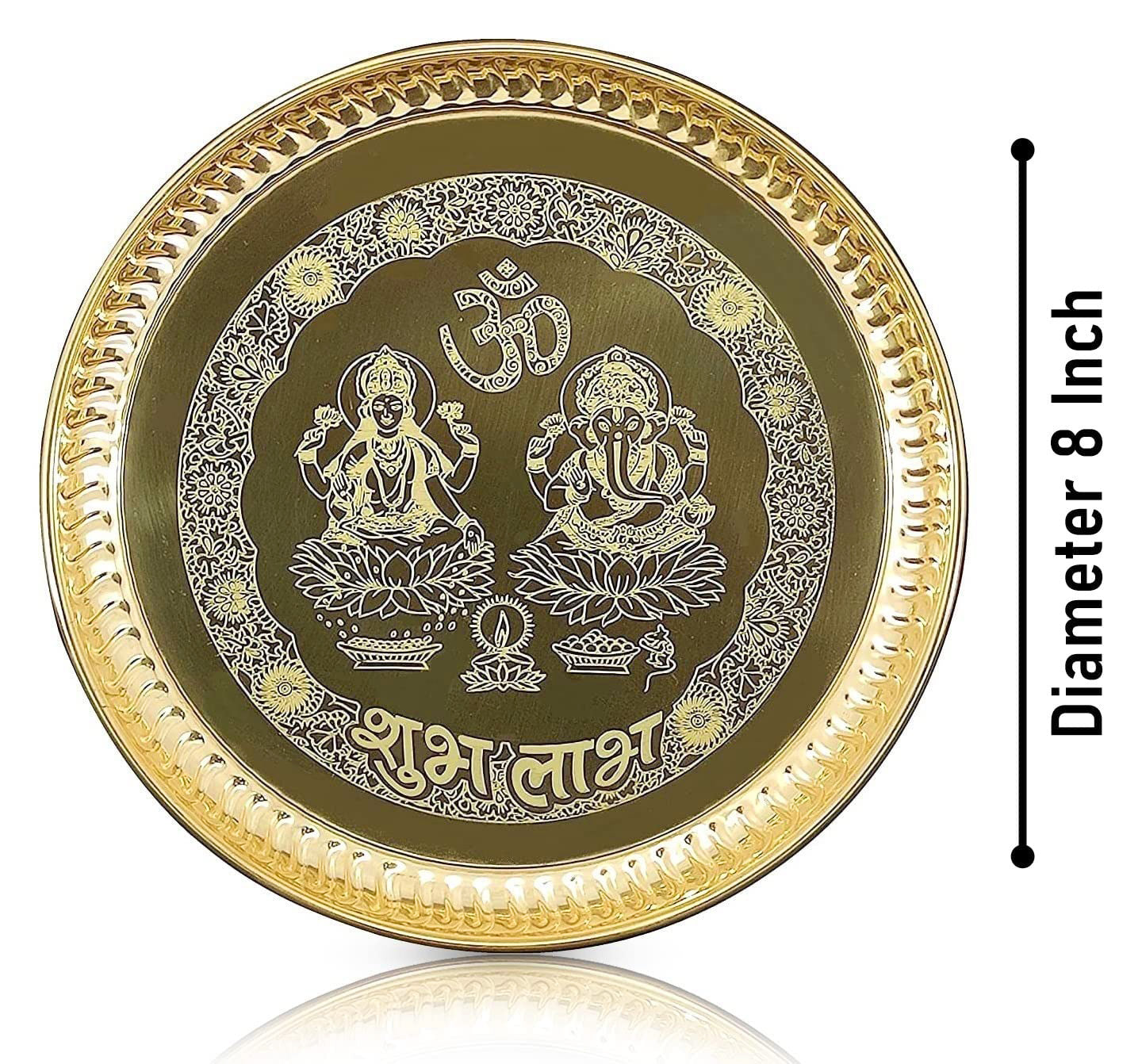 Bengalen Brass Pooja thali 8 Inch with Accessories Ganesh Lakshmi Design Puja Set Wedding Return Gift Items