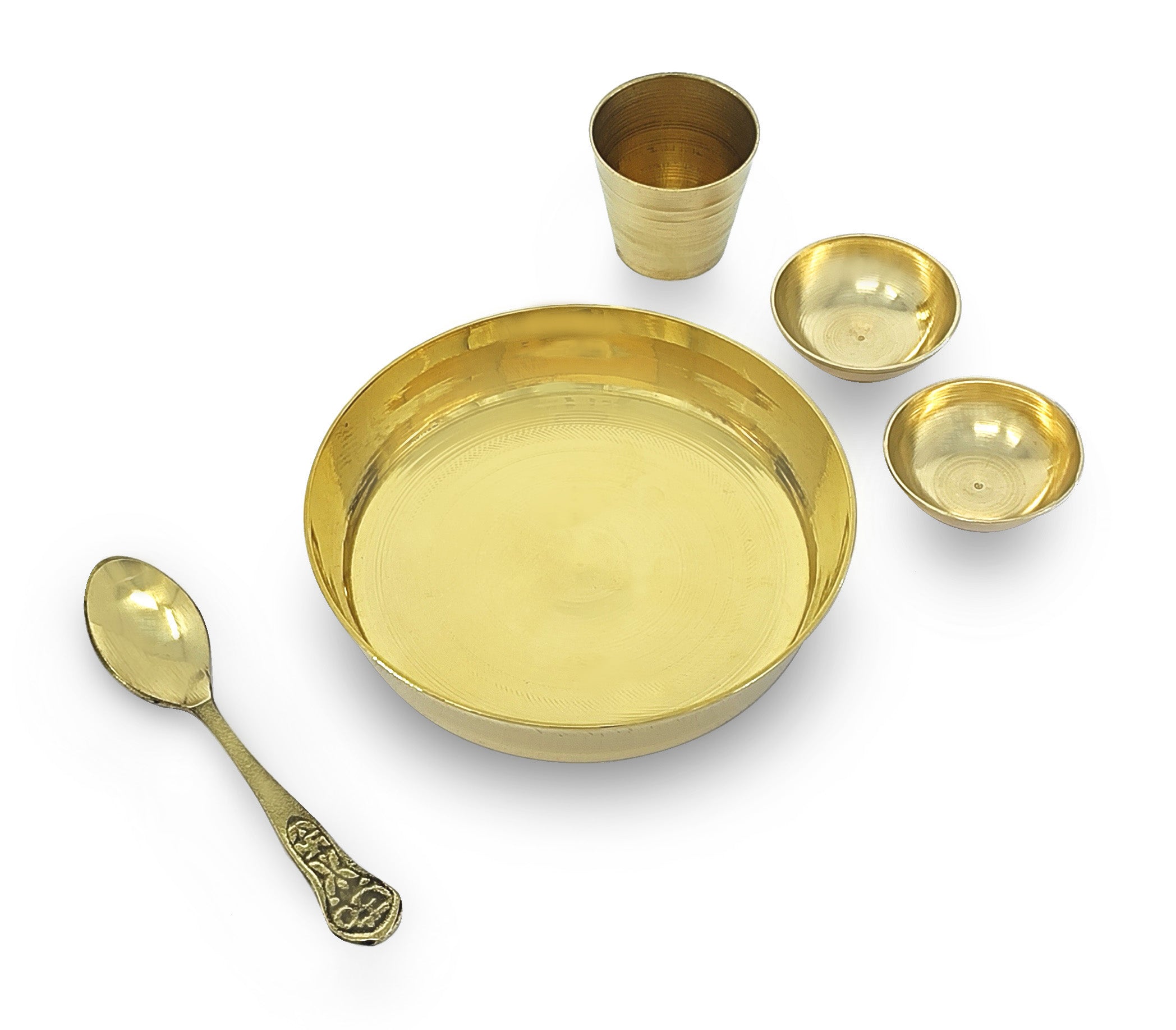 BENGALEN Laddu Gopal Bhog Thali Set Brass Small 5 Inch Pooja Set for Krishna Janmashtami Decoration Iskcon Gift Festival Krishna Puja Set for Home Office Mandir Items