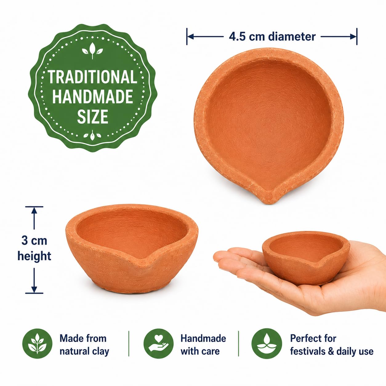 Clay Diyas Pack of 6 for Diwali Handmade Mitti Diya Traditional Earthen Oil Lamps for Pooja Festival Navratri Home Temple & Diwali Decoration