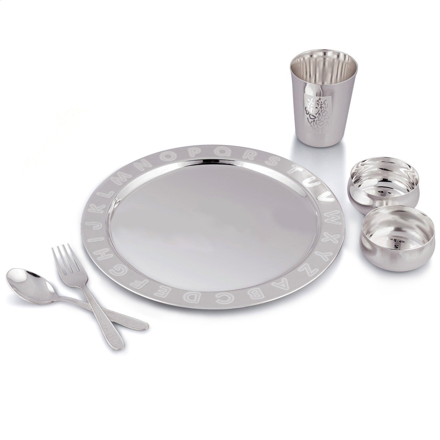 Bengalen Silver Plated Baby Dinner Set With Blue Velvet Box for Gift Rice Ceremony Annaprashan Sanskar for Boys Girls Kids Birthday Return Festive Gift Items