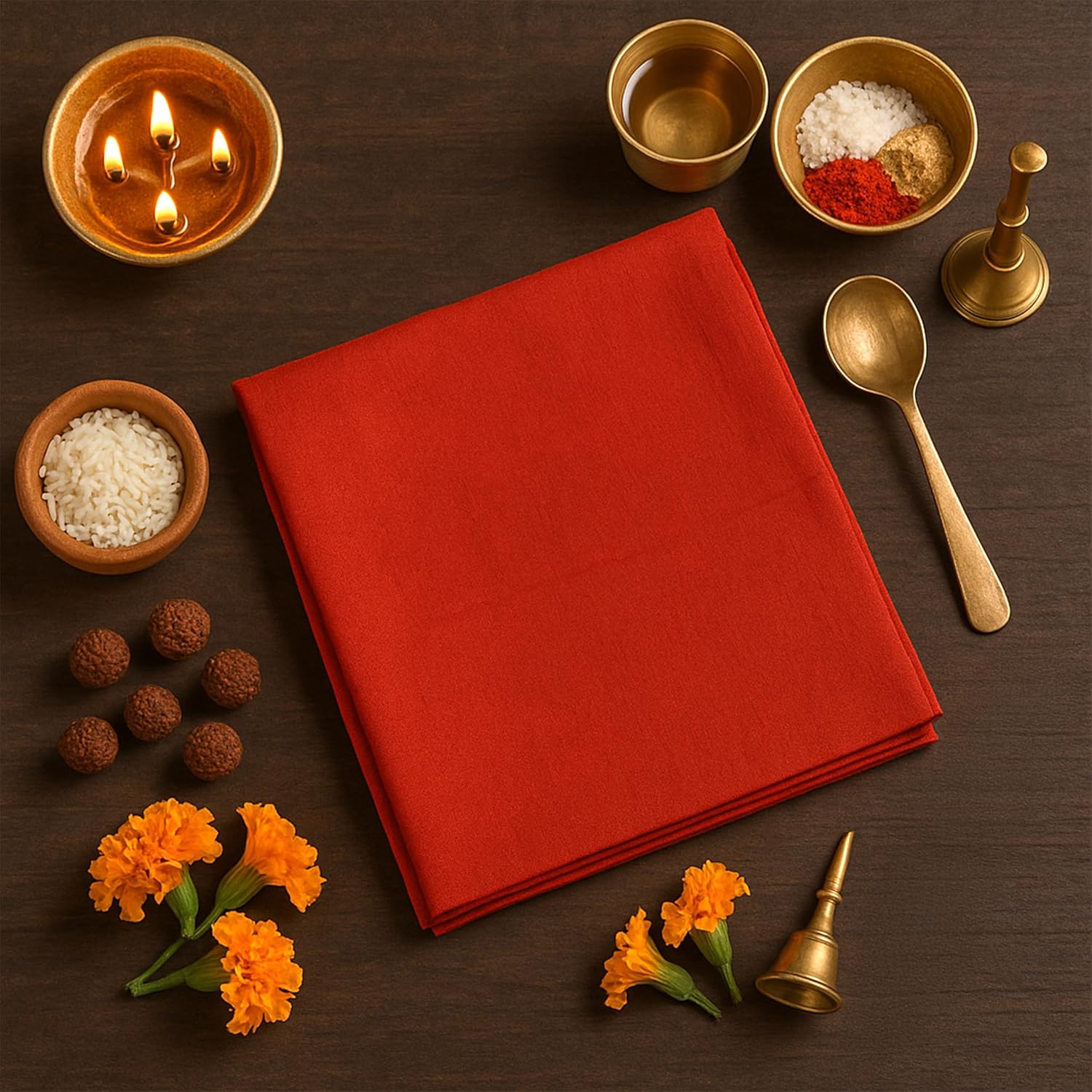 Red Pooja Cloth Sacred Cloth for Pooja and Religious Ceremonies Vibrant Red Traditional Hindu Ceremony Cloth for Rituals Celebrations & Festivals