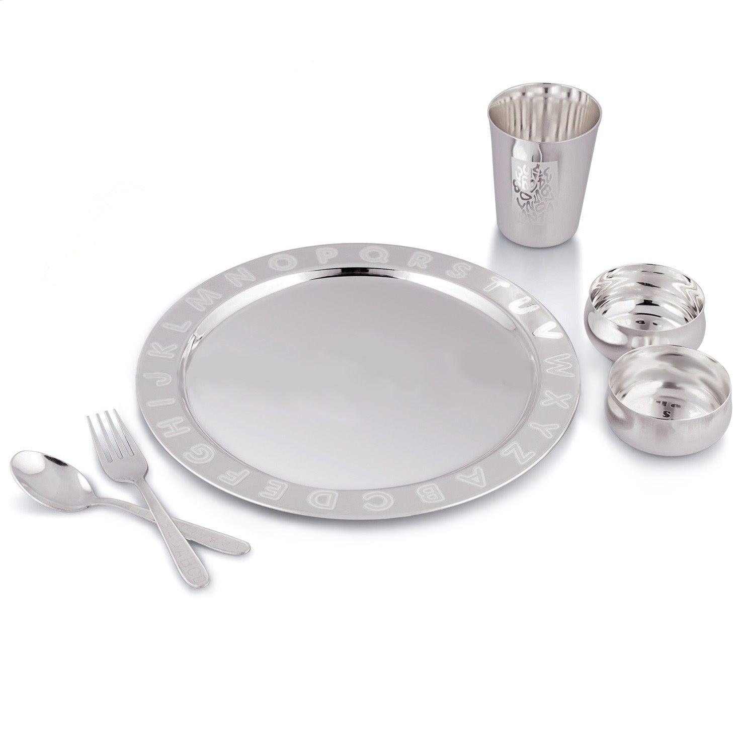 Bengalen Silver Plated Baby Dinner Set With Gray Velvet Box for Gift Rice Ceremony Annaprashan Sanskar for Boys Girls Kids Birthday Return Festive Gift Items