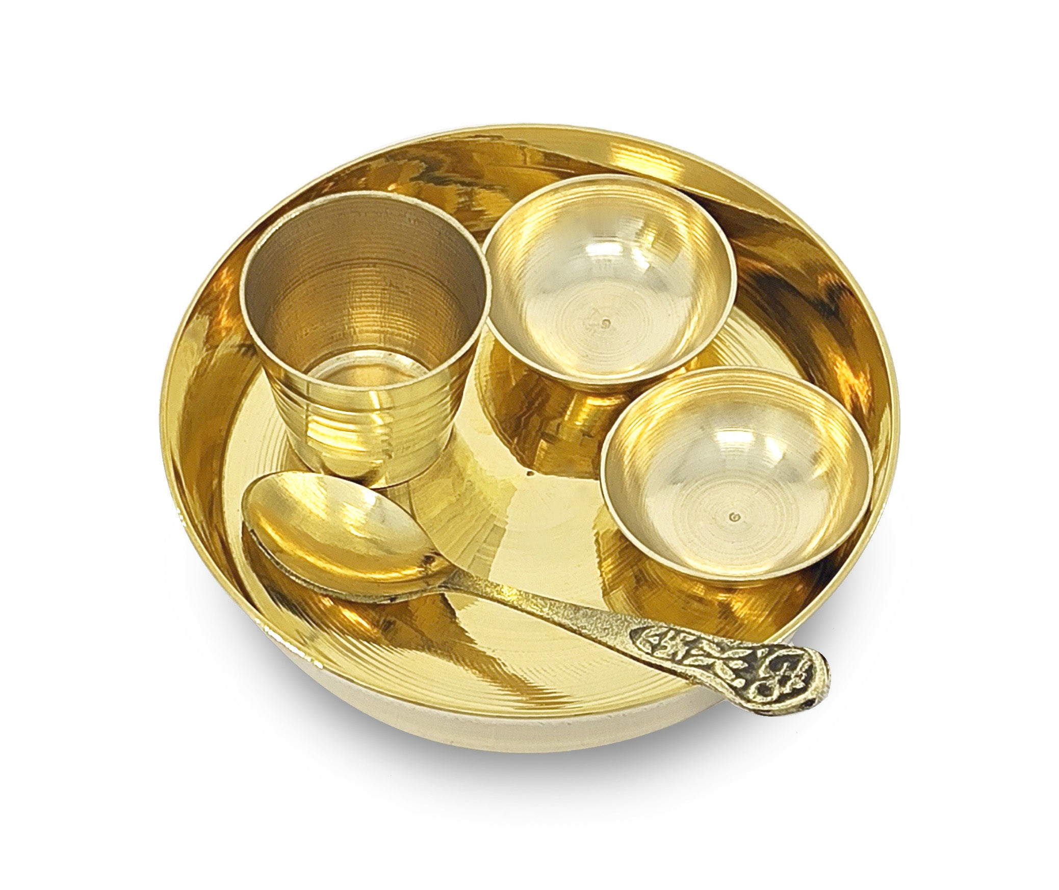 BENGALEN Laddu Gopal Bhog Thali Set Brass Small 5 Inch Pooja Set for Krishna Janmashtami Decoration Iskcon Gift Festival Krishna Puja Set for Home Office Mandir Items