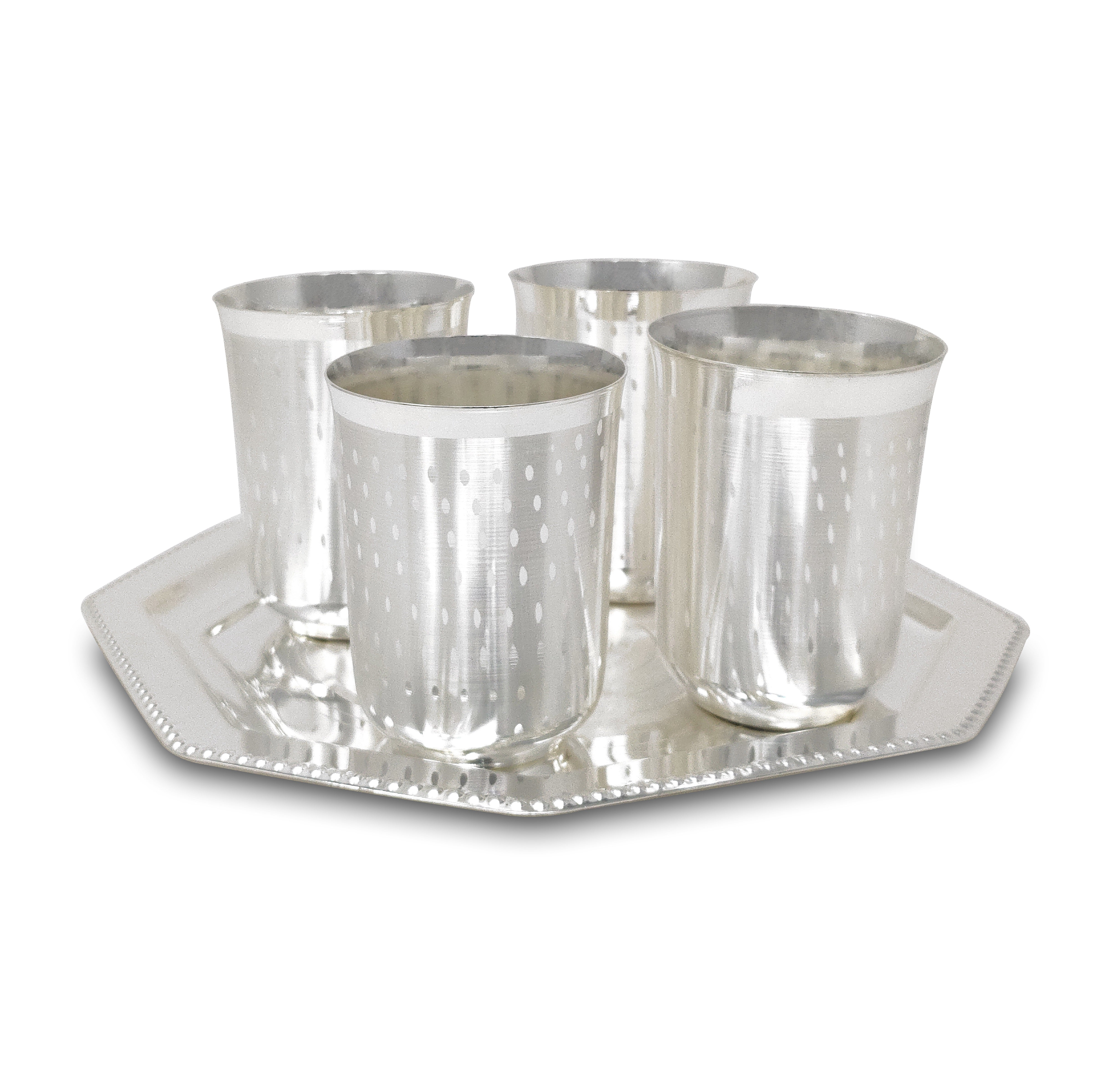 BENGALEN Glass Tray Set Silver Plated Dessert Dry Fruits Ice Cream Serving Diwali Christmas Eid Wedding Return Gifts Friends Family Home Decoration Housewarming Corporate Gift Items