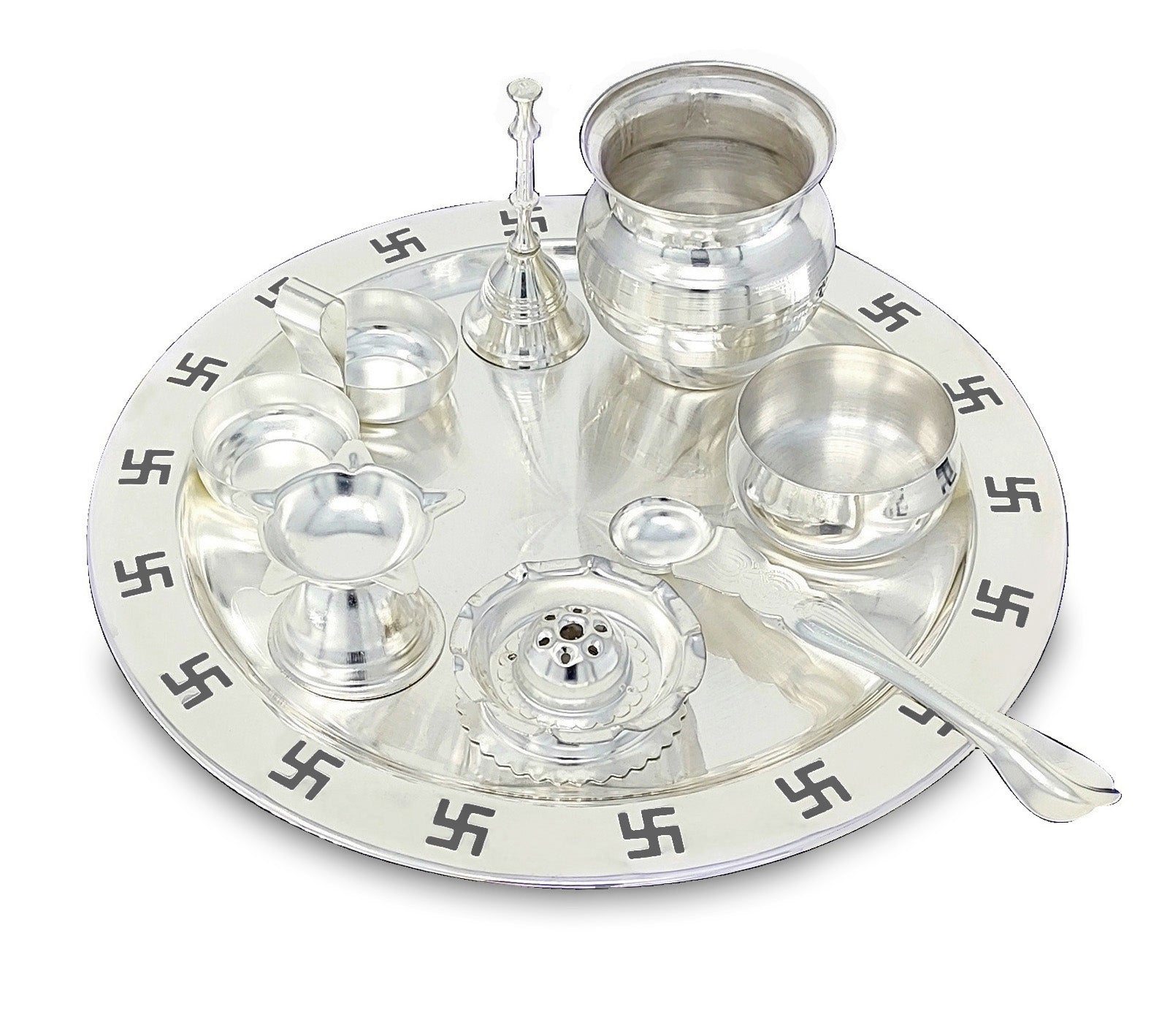 BENGALEN Pooja Thali Set 9 Inch Silver Plated with Blue Gift Box