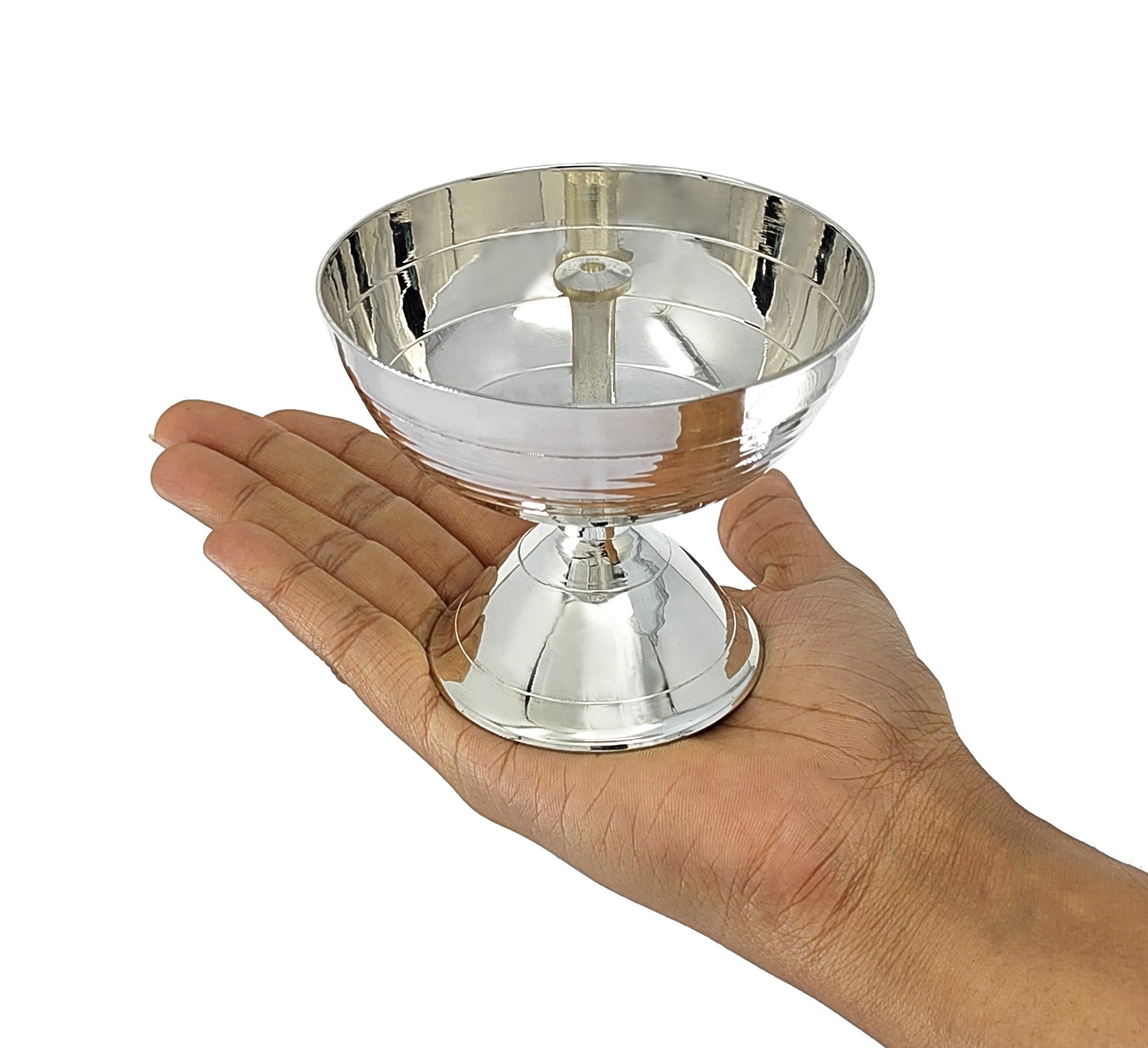 BENGALEN Silver Plated Piyali Diya Small with Red Velvet Gift Box Traditional Oil Lamp Deepak Lamp Panchmahal Deepam for Pooja Mandir Diwali Indian Puja Items Wedding Return Gifts