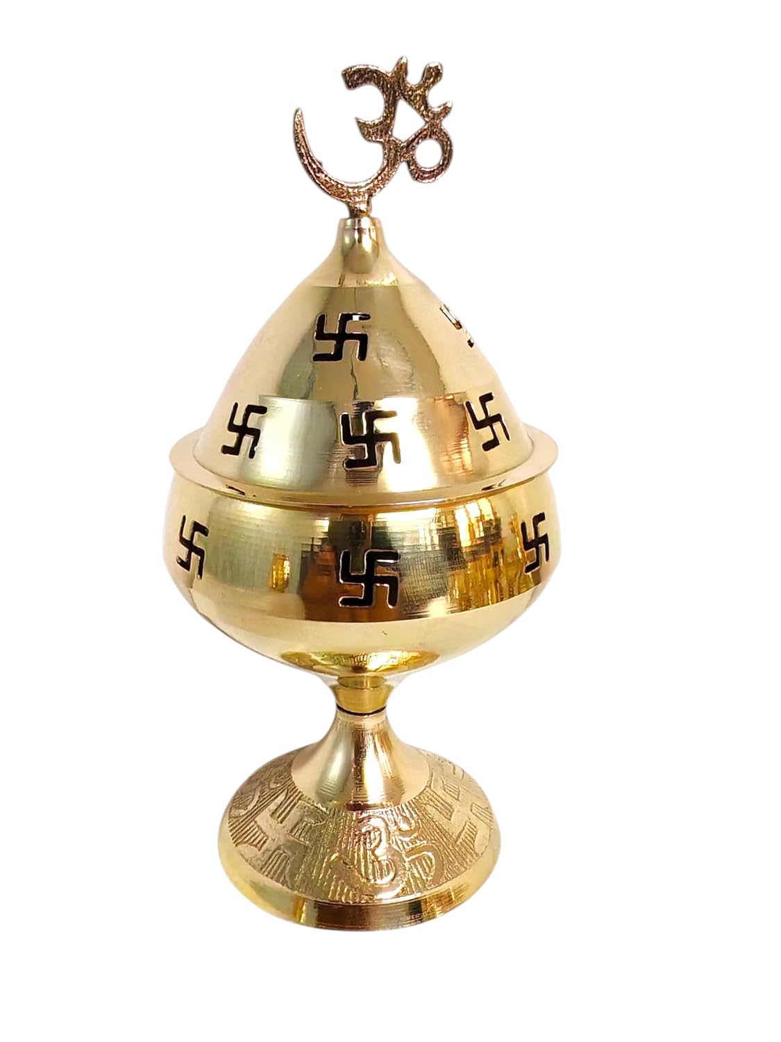 Omdeep Jyoti Deep and with Lid Traditional Incense Burner Cup Om Design Holder for Home Temple Mandir & Spiritual Rituals