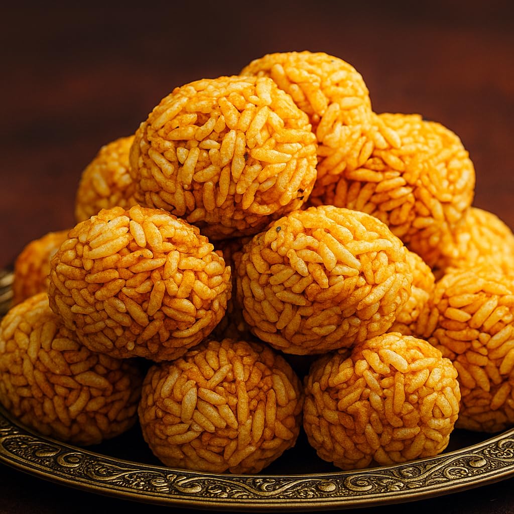 Mowa Pack of 6 Murir Moa Crispy Crunchy Murmura Laddoo, gur, Homemade Puja Prasad