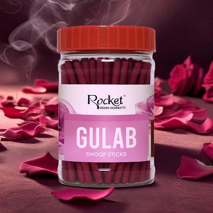 Rocket Rose Agarbatti Gulab Dhoop Cones Jar Premium Dhoop for Puja & Meditation Long-Lasting Natural Aroma