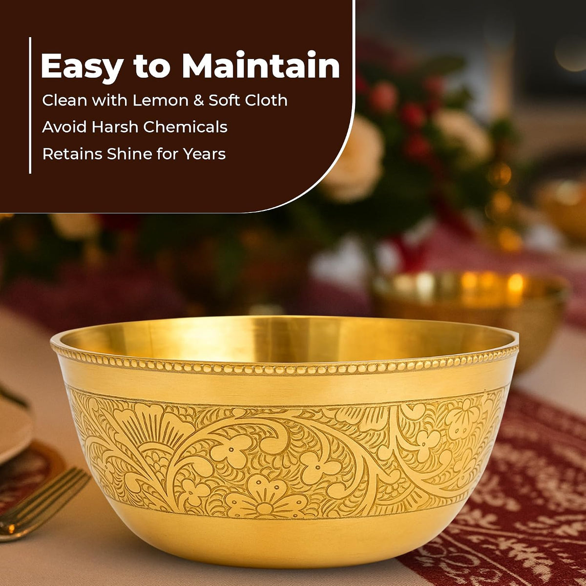 Dana Katori Floral Etching Brass Bowl for Dining & Pooja Traditional Handcrafted Brass Serving Bowl