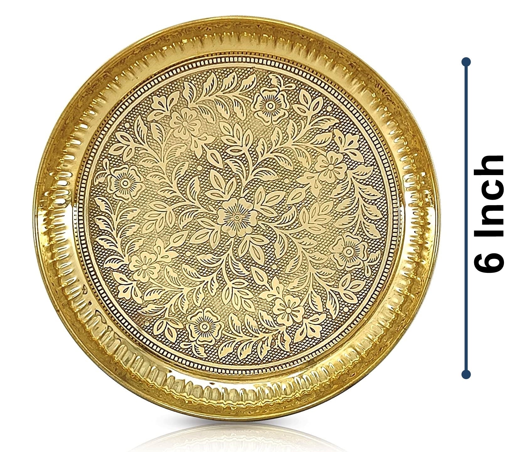 BENGALEN Brass Pooja Thali Set 6 Inch Puja Thali with Pital Plate Kalash Kuber Diya Chandan Wati Agarbatti Stand Ghanti Palli Arti Thali for Diwali Home Office Mandir Wedding Return Gift Items
