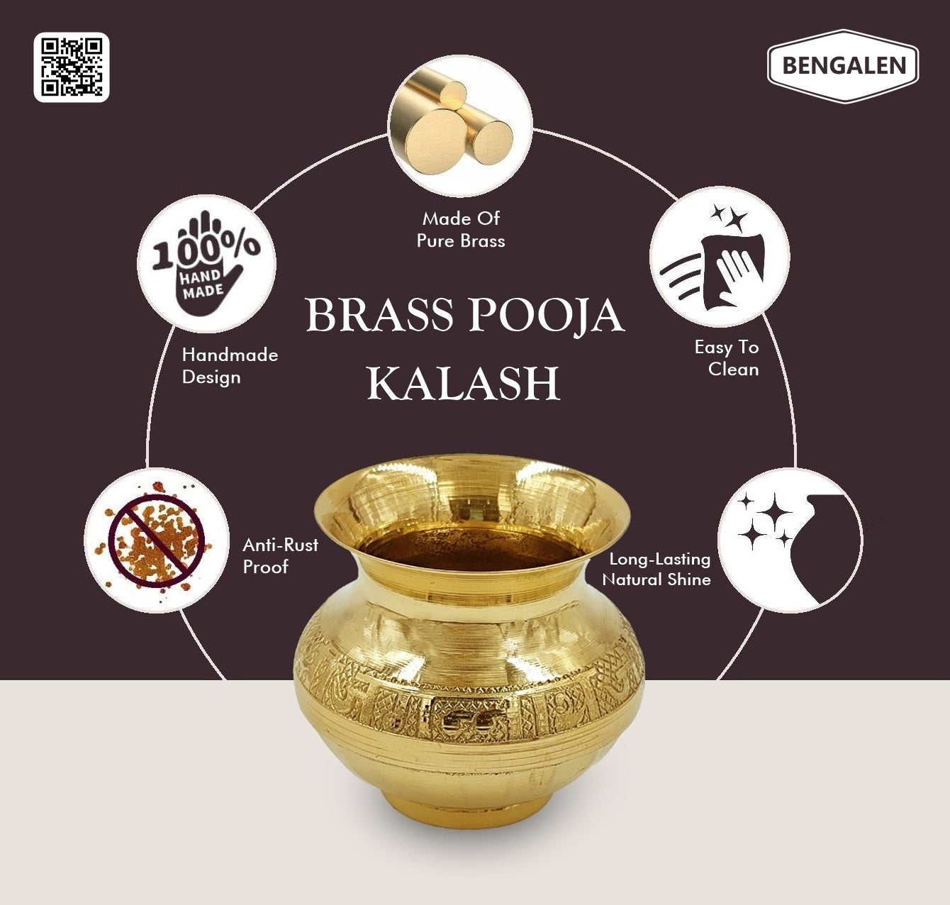 BENGALEN Brass Kalash Lota Gadwa Pooja Articles for Home Temple Decorative Puja Items for Poojan Purpose Return Gift