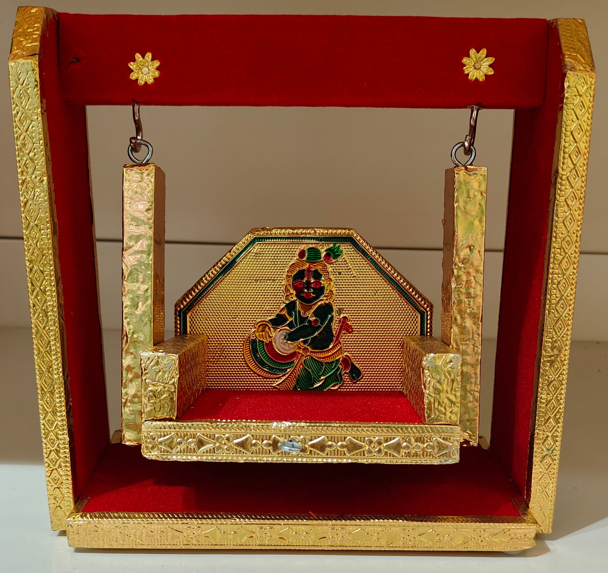 Laddu Gopal Jhula Palna for Laddu Gopal Ji Krishna Swing Palna with Peacock Design Decorative Showpiece Radha Rani