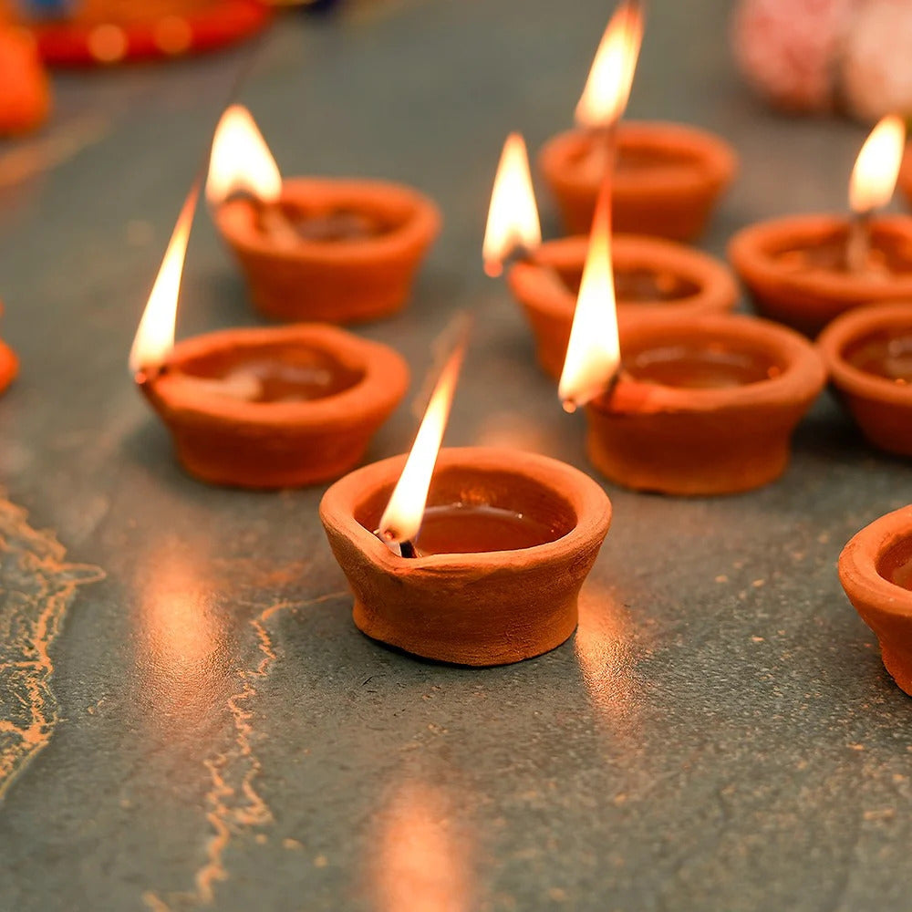 Clay Diyas Pack of 6 for Diwali Handmade Mitti Diya Traditional Earthen Oil Lamps for Pooja Festival Navratri Home Temple & Diwali Decoration