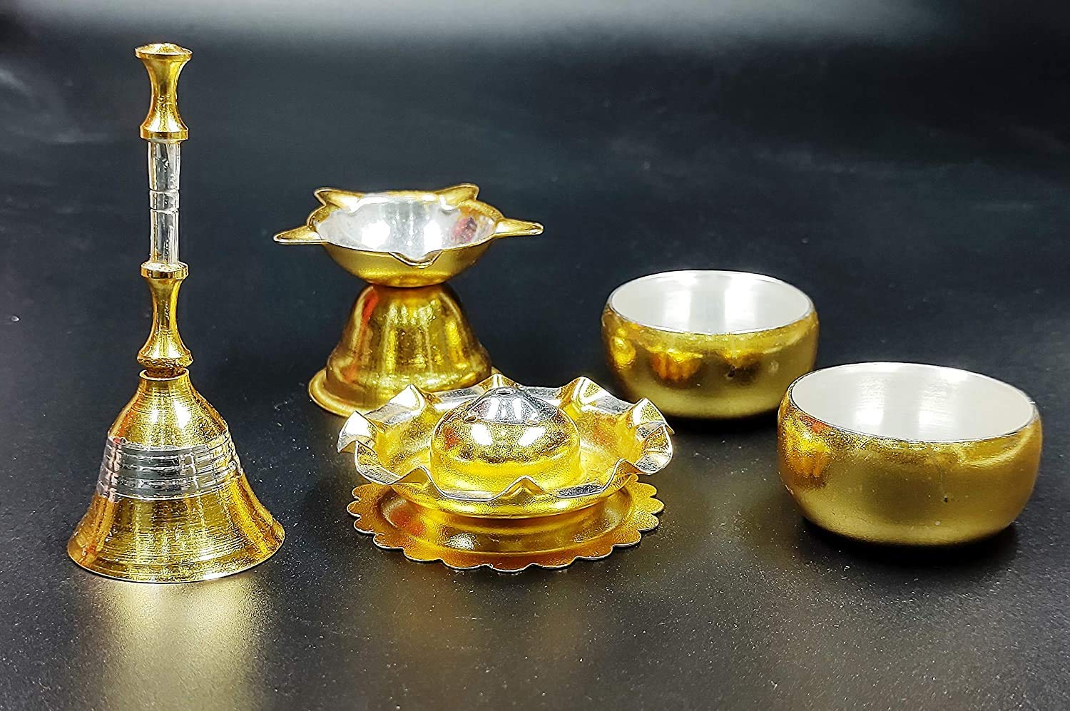 Bengalen Gold & Silver Plated Pooja thali Set 07 Inch Festival Ethnic Puja Thali, Gift for Home, Temple, Office, Wedding Gift