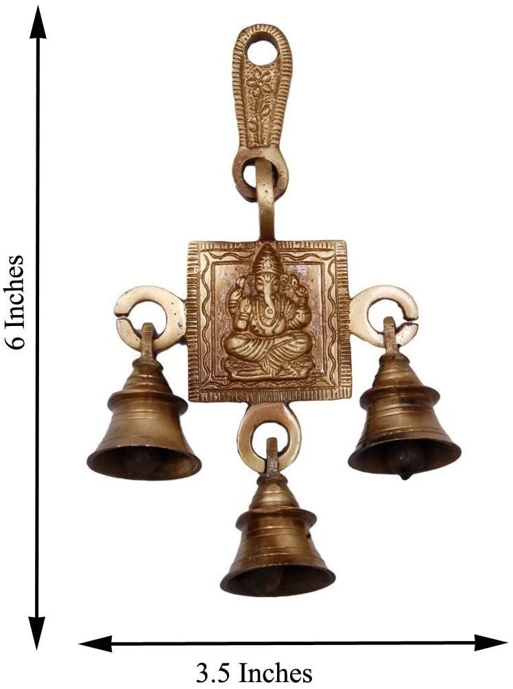 Bengalen Brass Ganesha Bells Wall Hanging Idol Decorative Showpiece Antique Finish Ganesh Wall Art Decor Statue