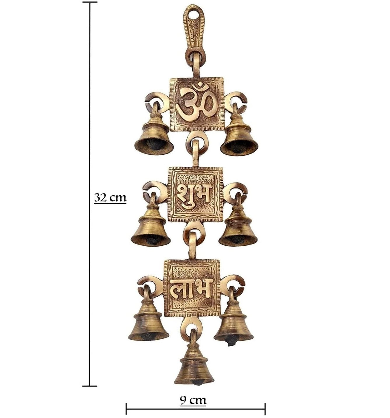 Bengalen Brass Om Subh Labh Bells Wall Hanging Idol Decorative Showpiece Antique Finish Wall Art Decor Statue