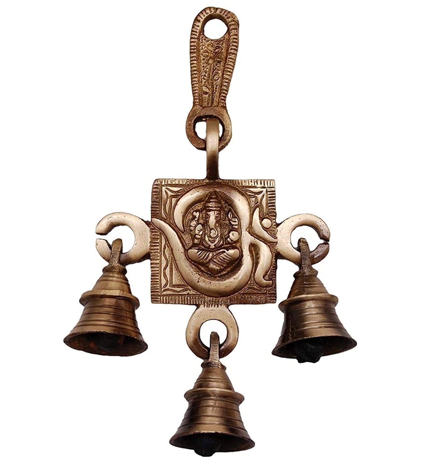 Bengalen Brass Om Ganesha Bells Wall Hanging Idol Decorative Showpiece Antique Finish Ganesh Wall Art Decor Statue