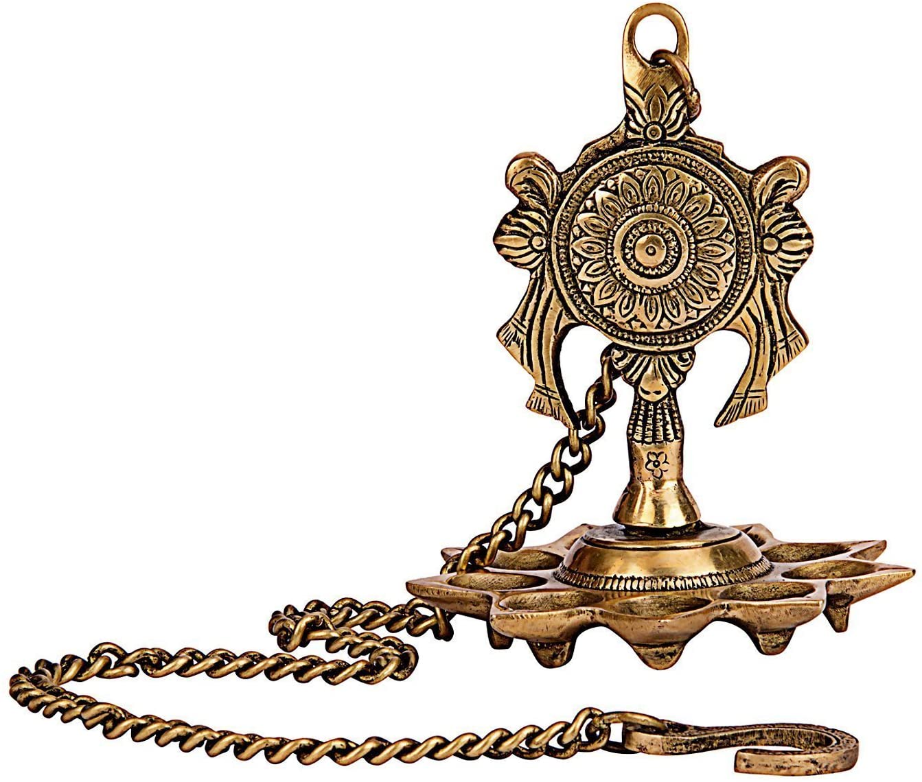 Bengalen Traditional Design Brass Hanging Diya Set with 9 Diya Slots