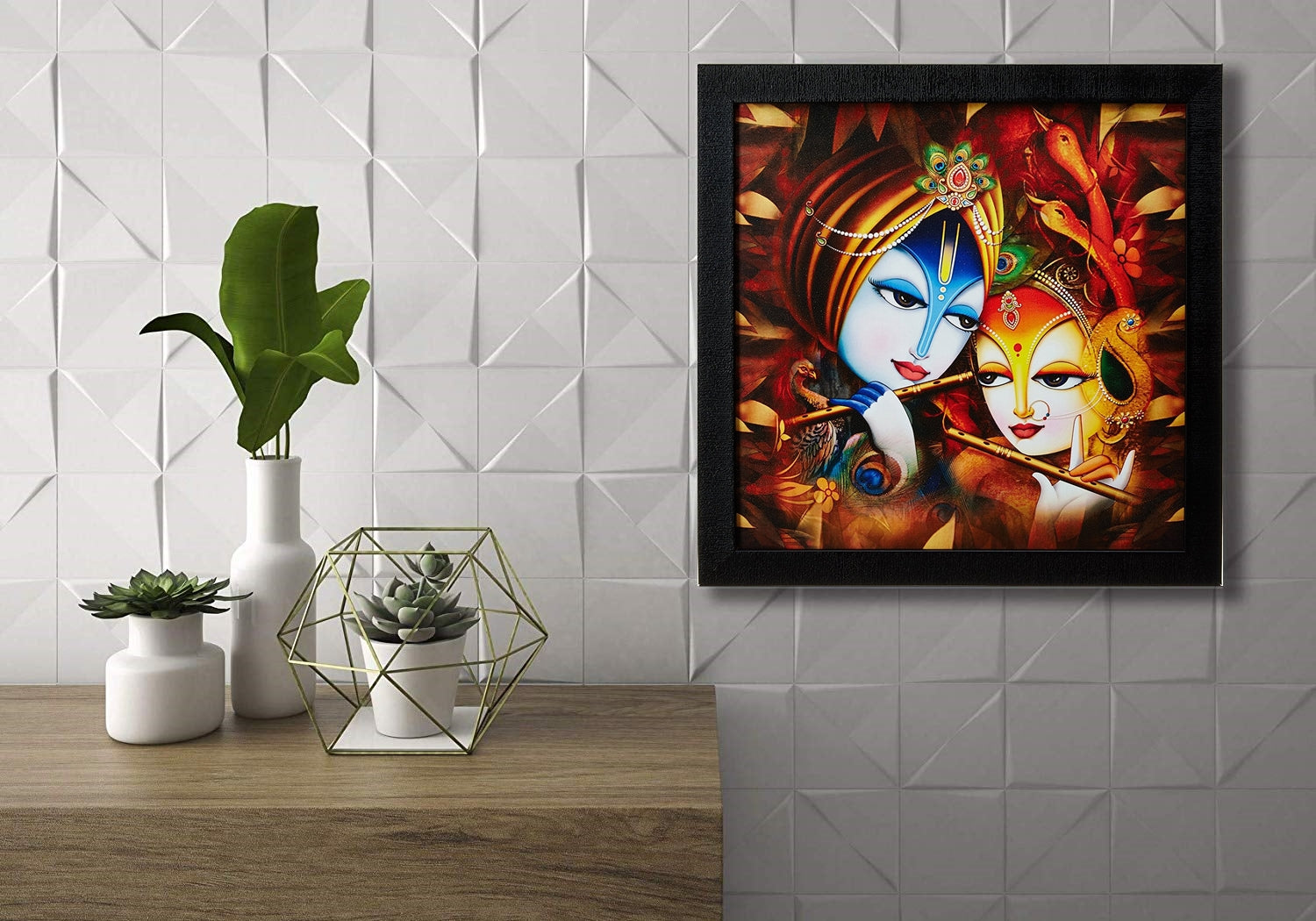 Nobility Radha Krishna Framed Painting UV Textured Design Religious Wall Art Decor Showpiece Figurine Idol Statue