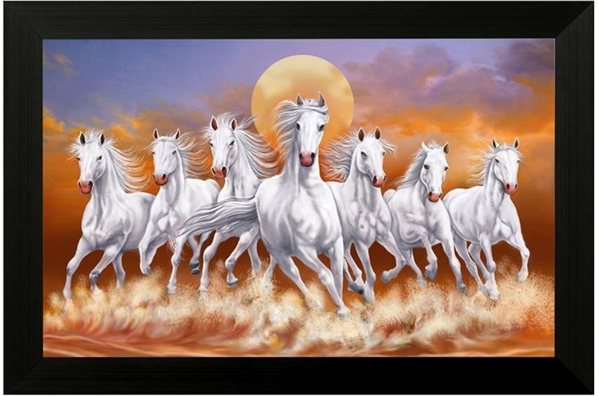 Nobility Seven Lucky Running Horses Painting Vastu Wall Art Decoration for Home, Living Room, Office, Gift for Friends or Family