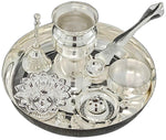 Silver Plated Pooja thali Set 7 Inch Festival Ethnic Puja Thali Items for Diwali Daily Home Mandir Office Wedding Return Gift