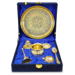 BENGALEN Brass Puja Thali Set with Blue Gift Box 6 Inch