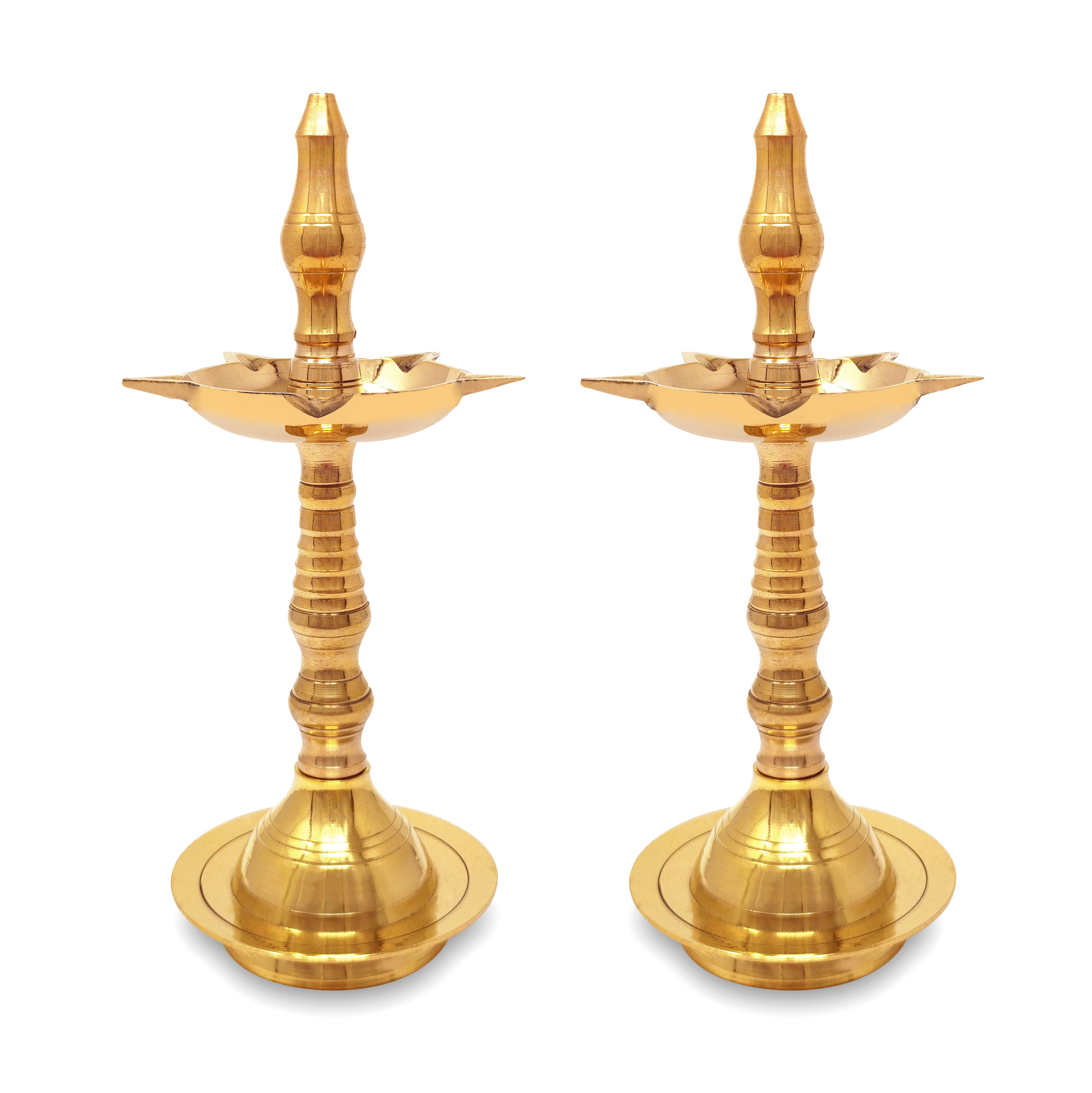 Bengalen Brass Kerala Diya Traditional Oil Lamp Samai Deepak Lamp Kutthu vilakku Panchmahal Deepam for Pooja Mandir Diwali Indian Wedding Return Gift Items Puja Set of 2