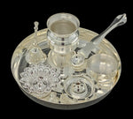 Silver Plated Pooja thali Set 7 Inch Festival Ethnic Puja Thali Items for Diwali Daily Home Mandir Office Wedding Return Gift