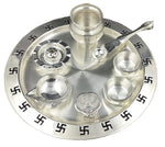 Silver Plated Swastik Design Puja Thali Set Festival Ethnic Pooja Items for Home Temple Office Wedding Return Gift Items