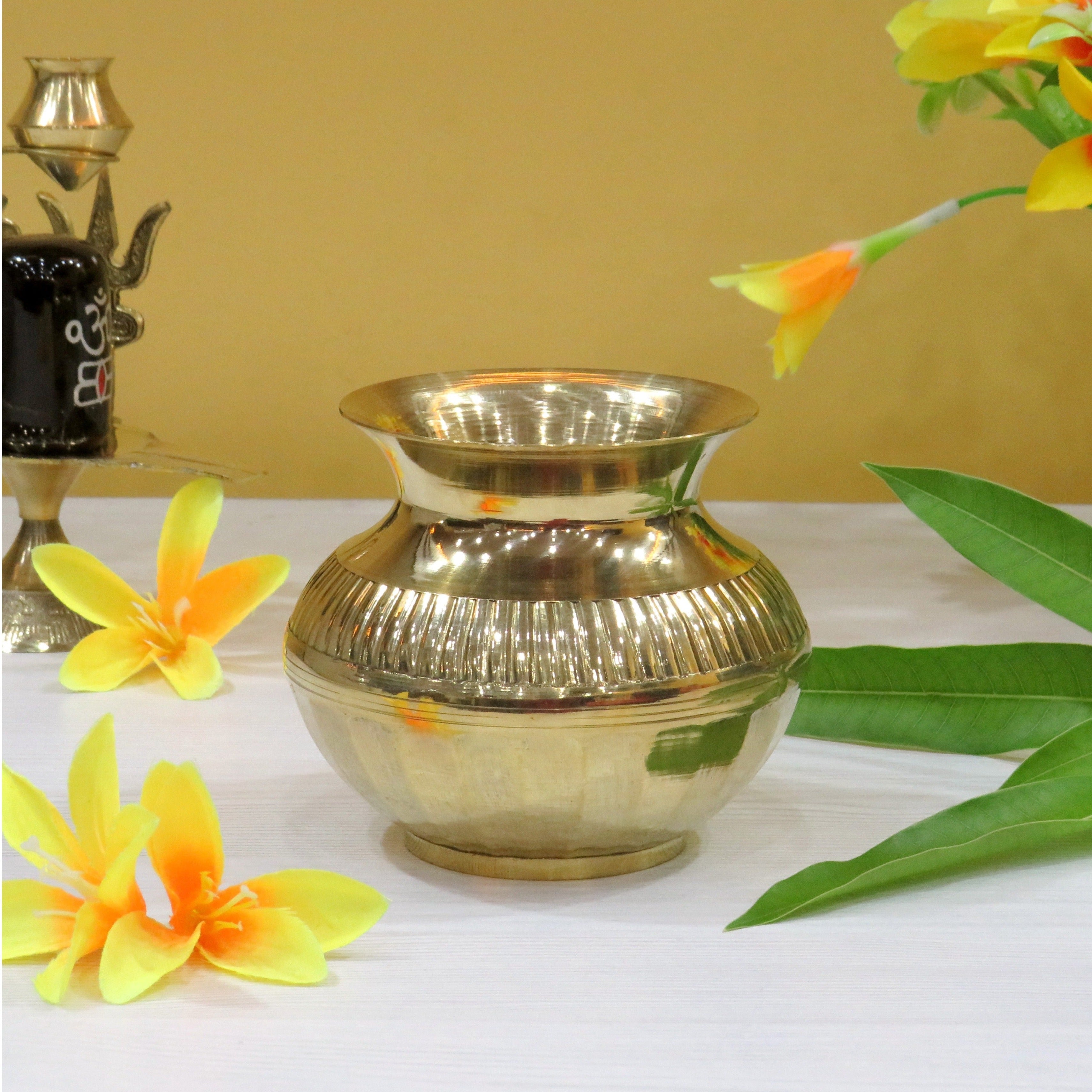 BENGALEN Brass Kalash Lota Gadwa Selai Design Pooja Articles for Home Temple Decorative Puja Items for Poojan Purpose Return Gift
