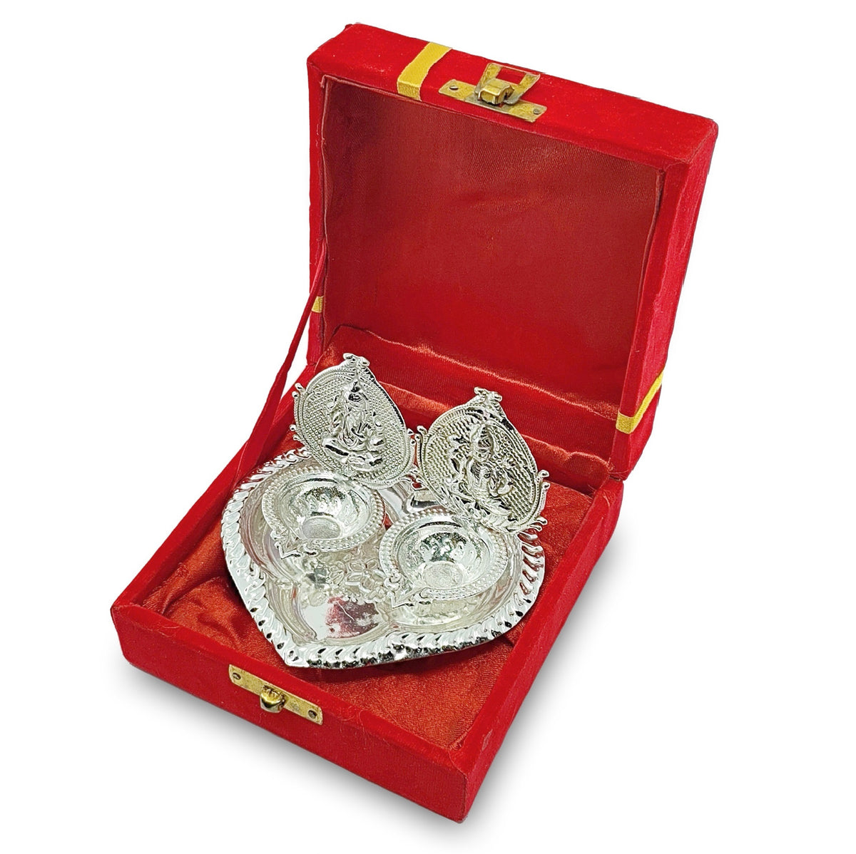 Ganesh Lakshmi Statue Diya Silver with Red Gift Box