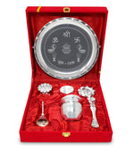 BENGALEN Pooja Thali Set with Velvet Gift Box 8 Inch Puja Plate Kalash Palli Diya Agarbatti Stand Bowl Kumkum Holder Ghanti Puja Items Diwali Wedding Gifts