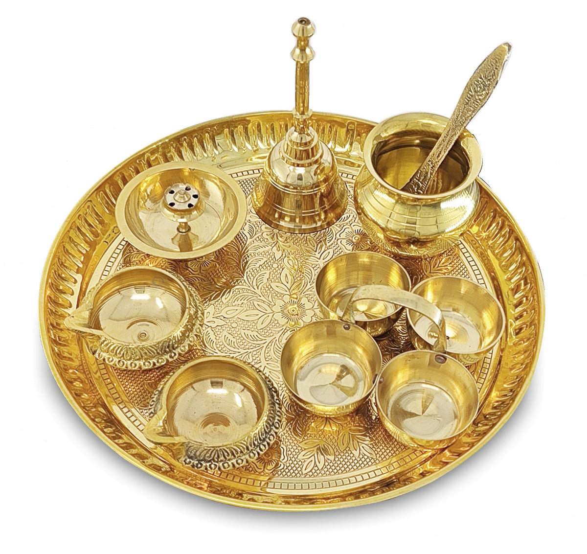 Brass Pooja Thali Set 8 Inch Puja Thali Set 9 Inch