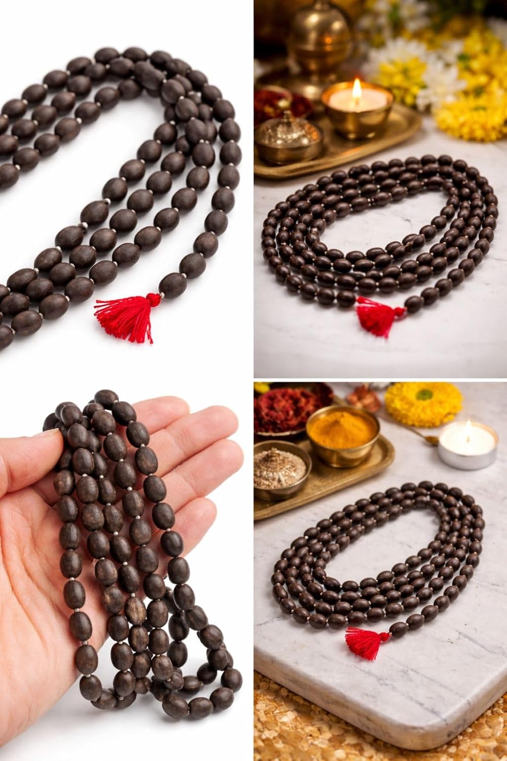 Kamal Gatta Mala for Lakshmi Puja Meditation & Jaap Natural Handmade Prayer Maala with Red Tassel Spiritual Wealth & Prosperity