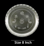 Silver Plated Pooja thali Set 8 Inch Plate Coin Glass Bowl Spoon Ghanti Diya Agarbatti Stand Puja Thali Decorative for Diwali Daily Home Mandir Office Wedding Return Gift Items