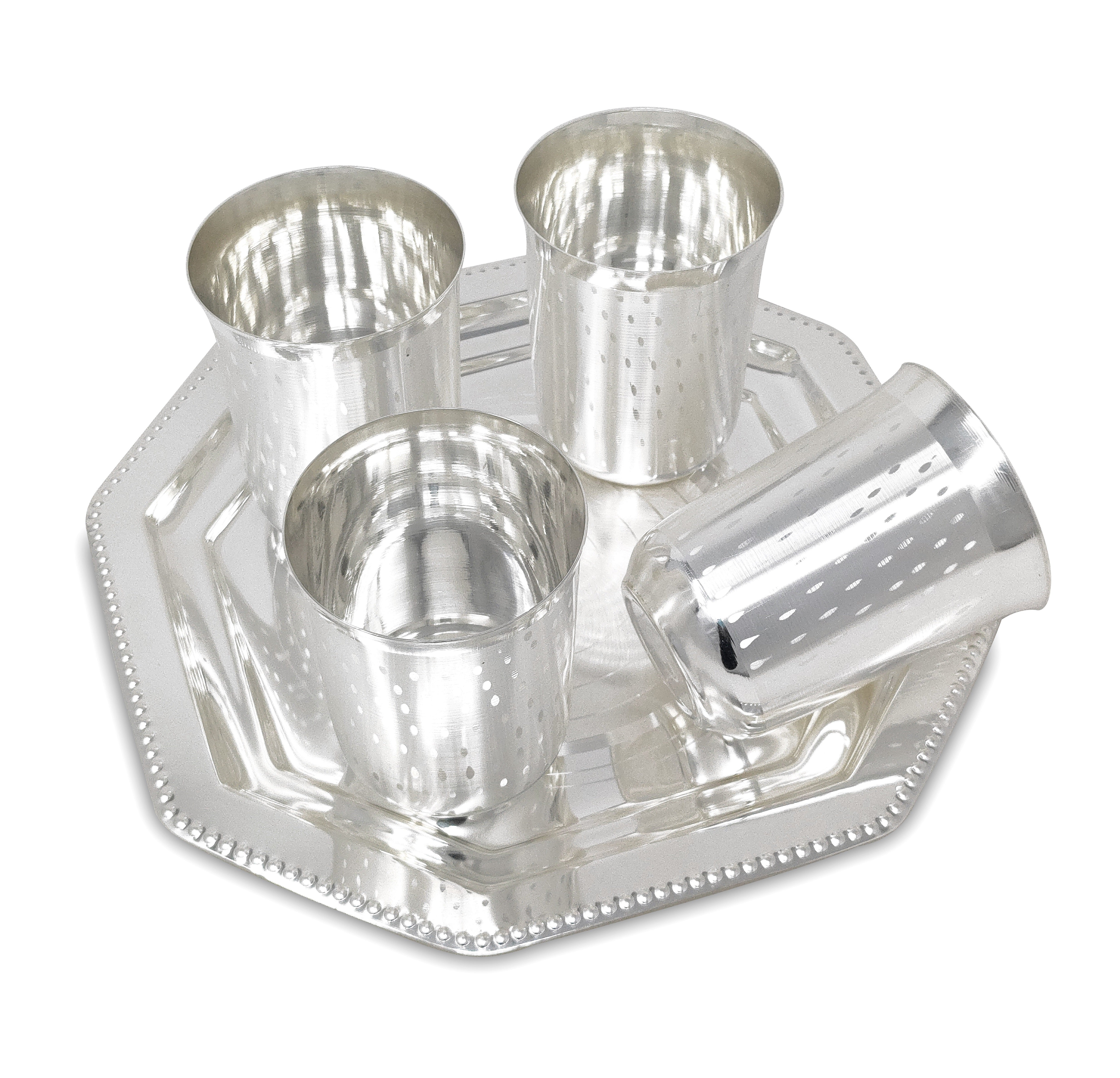 BENGALEN Glass Tray Set Silver Plated Dessert Dry Fruits Ice Cream Serving Diwali Christmas Eid Wedding Return Gifts Friends Family Home Decoration Housewarming Corporate Gift Items