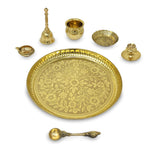 BENGALEN Brass Pooja Thali Set with Grey Gift Box 8 Inch