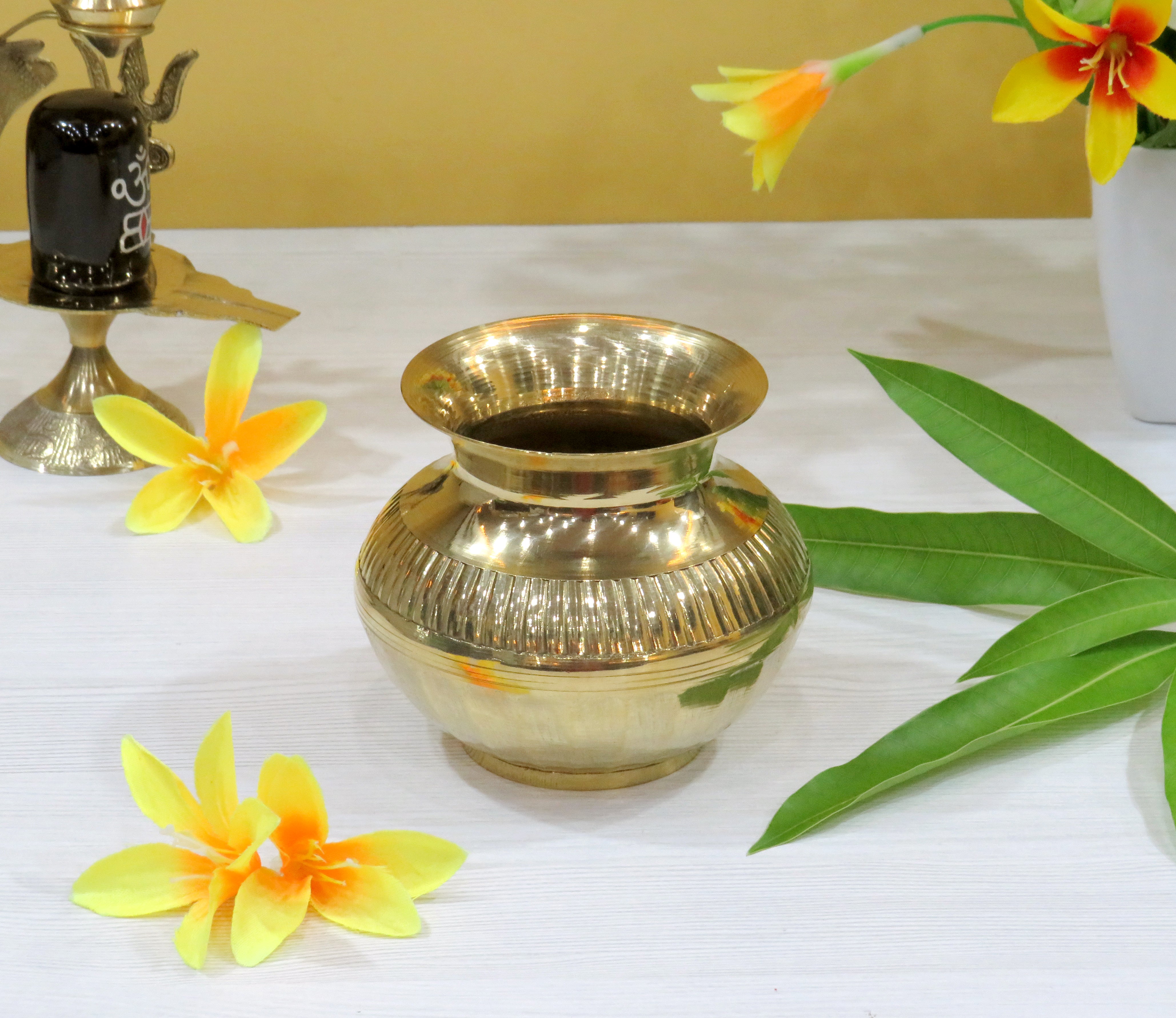 BENGALEN Brass Kalash Lota Gadwa Selai Design Pooja Articles for Home Temple Decorative Puja Items for Poojan Purpose Return Gift