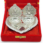 Ganesh Lakshmi Statue Diya Silver with Red Gift Box