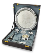 BENGALEN Pooja Thali Set Silver Plated with Gift Box Designed Puja Plate 22 CM Kalash Bowl Ghanti Spoon Dhup Dan Diya for Home Office Diwali Wedding Return Gift Items