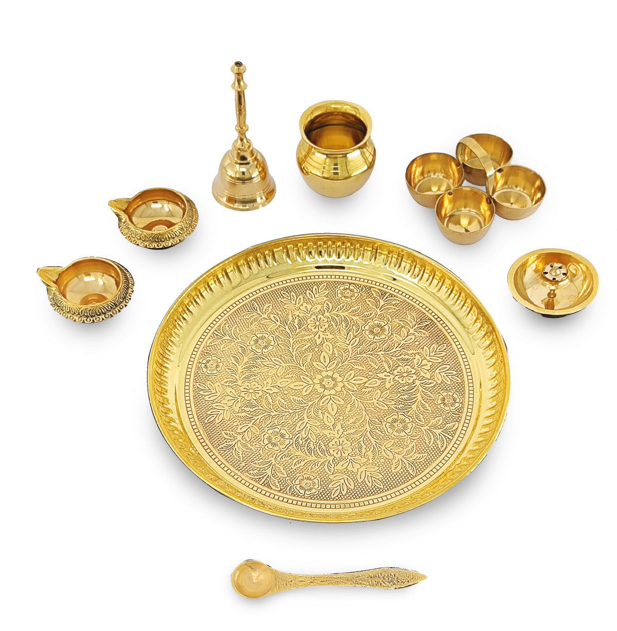 Brass Pooja Thali Set 8 Inch Puja Thali Set 9 Inch