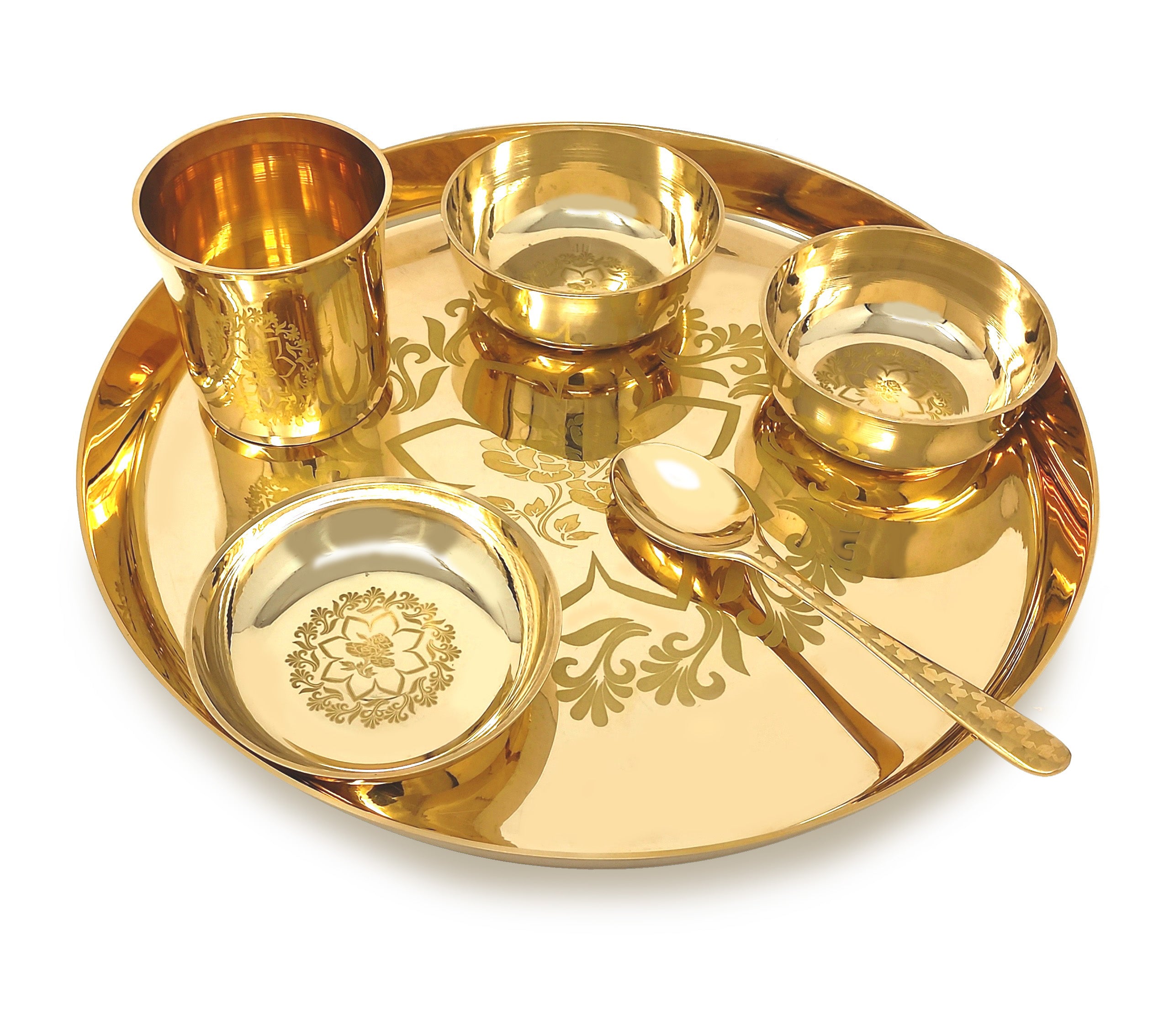 BENGALEN Brass Dinner Set 12 Inch Flower Design for Daily Use Annaprashan Sanskar Rice Ceremony Gift for Girls Boys Kids Adlut Festive Birthday Return Home Decorative Gifts Items
