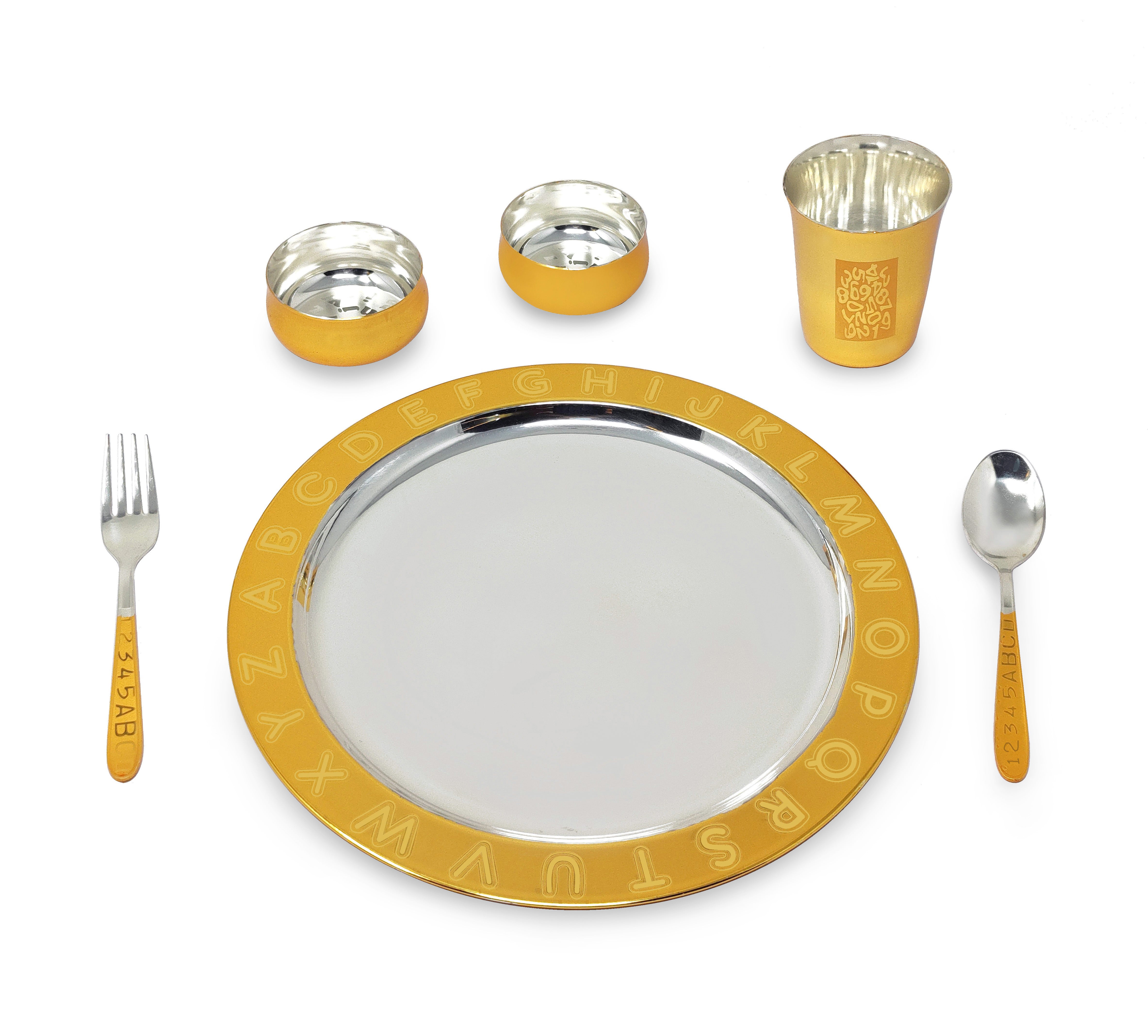 Bengalen Gold & Silver Plated Baby Dinner Set With Blue Velvet Box for Gift Rice Ceremony Annaprashan Sanskar for Boys Girls Kids Birthday Return Festive Gift Items