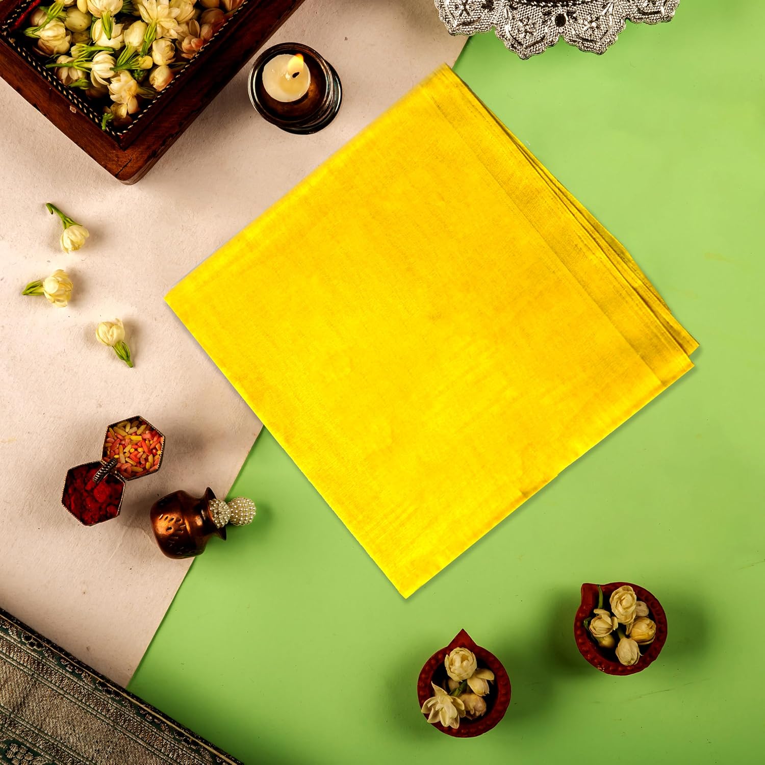 Yellow Pooja Cloth for Mandir Mandir Cloth Premium Temple Cloth for Spiritual Ceremonies Ideal for Home and Temple Use Enhance Your Sacred Space
