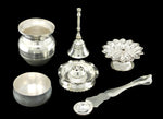 Silver Plated Pooja thali Set 7 Inch Festival Ethnic Puja Thali Items for Diwali Daily Home Mandir Office Wedding Return Gift