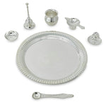 BENGALEN Pooja Thali Set Silver Plated with Gift Box 22 cm Designed Puja Plate Kalash Bowl Ghanti Spoon Dhup Dan Diya for Home Office Diwali Wedding Return Gift Items