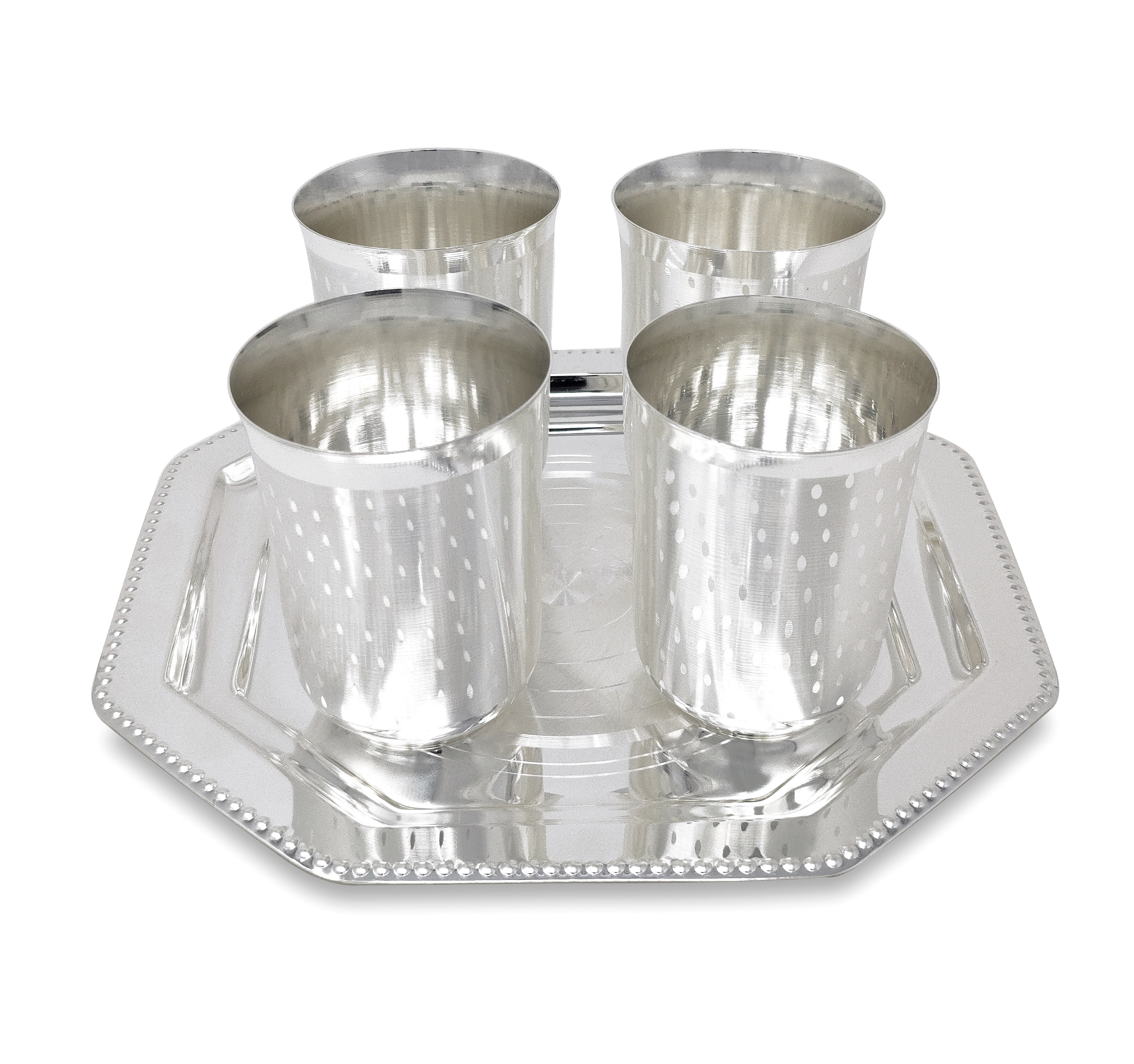 BENGALEN Glass Tray Set Silver Plated Dessert Dry Fruits Ice Cream Serving Diwali Christmas Eid Wedding Return Gifts Friends Family Home Decoration Housewarming Corporate Gift Items