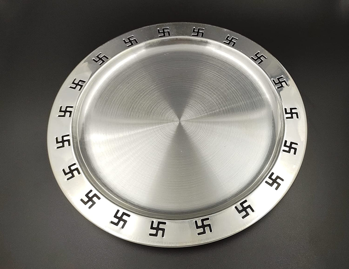 Silver Plated Swastik Design Puja Thali Set Festival Ethnic Pooja Items for Home Temple Office Wedding Return Gift Items