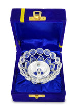 BENGALEN Crystal Diya with Blue Velvet Gift Box German Silver Chrystal Akhand Piyali Dia Pooja Items Diwali Decoration Puja Gifts Handmade Oil Lamp
